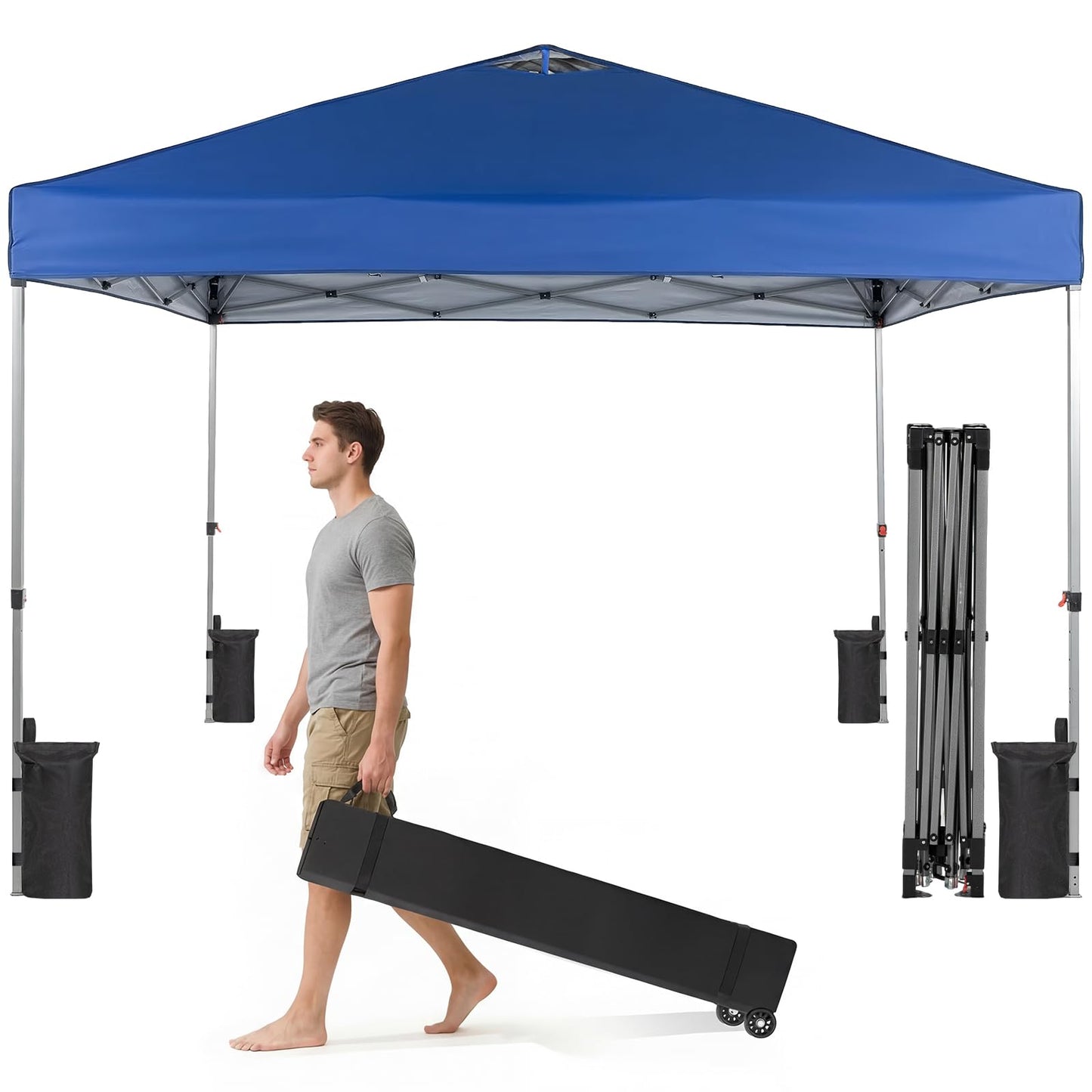 OLIXIS 10x10ft 1-Person Pop Up Canopy Tent, Heavy Duty One Push Setup Portable Outdoor Shelter for Beach Events Camping with Rolling Carry Bag, Navy Blue