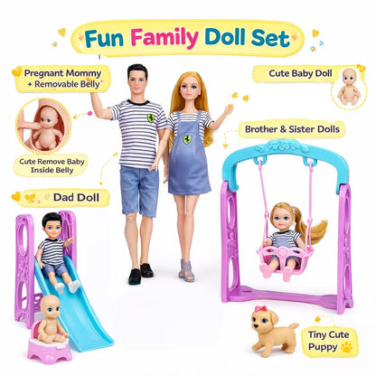 Familydolls Pregnant Dolls Set of 6 People with Removable Baby, 12 Inch Realistic Mommy Doll Set for Kids, Educational Pregnancy Doll Toy, Role Play Gift for Girls Ages 3+