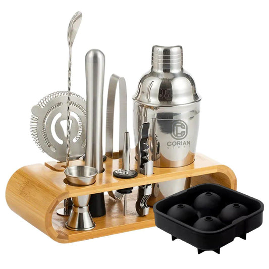Cocktail Shaker Set Bartender Kit with Stand – Professional Bar Set for Home Bar – Martini Shaker, Jigger, Muddler & Strainer – Complete Drink Mixer & Bar Tools Set for Cocktails and Mixology 10 Pcs