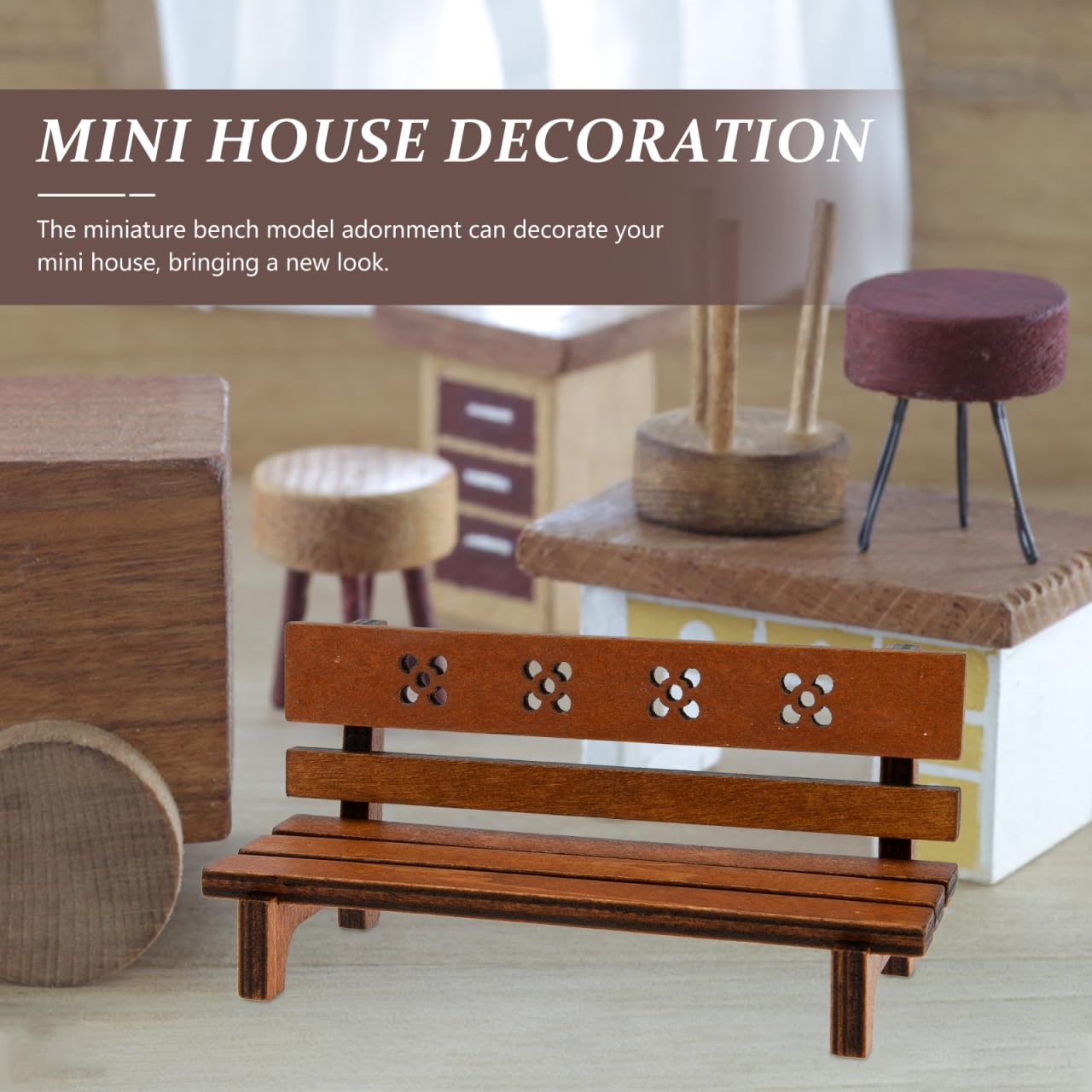 Hemoton Miniature Garden Bench 4.72 Inch Rustic Wooden Dollhouse Outdoor Furniture Micro Landscape Decor for Mini House Accessories