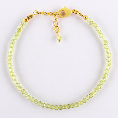 Natural Green Peridot Gemstone Micro Beads Dainty Bracelet Jewelry for Women, August Birthstone, Chakra Energy Crystals, 14k Gold Plated Chain 8 inch Adjustable