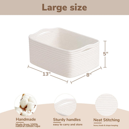 Goodpick Baskets for Organizing, Shelf Toy Basket for Organizing, Toy Organizer, Woven Rope Shelf Organizer 3 Pack for Nursery Organization, White, 13 x 8 x5 in