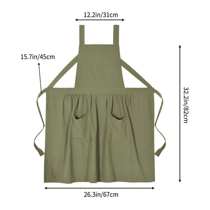 Pinknoke Cotton Linen Pinafore Apron Dress for Women with Pockets Cute Art Chef Aprons for Kitchen Baking Gardening Painting (Olive Green)