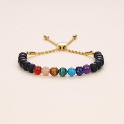 COAI Women's Balancing Chakra Bracelet, Onyx Black Stone Bracelet for Women