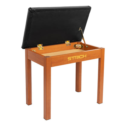 STRICH Piano Bench with Storage, Solid Wood Keyboard Bench Piano Bookcase Stool Chair Seat with Padded Cushion, Mahogany Color
