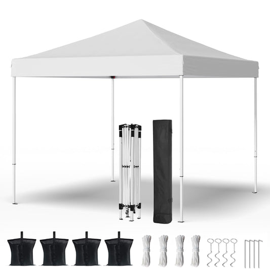 PHONWHON Shades 10x10 Pop Up Canopy, Heavy Duty Beach Tent with Carrying Bag for Easy Moving, Sun Shelter for Parties, Events, Camping, Outdoor Gazebo with 420D PU Coated Waterproof White Fabric