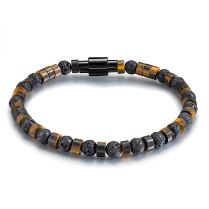 TRUMIUM Beaded Bracelets for Men Women Natural Hematite 6mm Tiger Eyes Mens Bracelet Gemstone Jewelry for Him 8.3 Inch Length