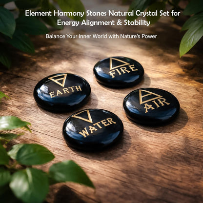 Crocon 4 Elements Black Tourmalinetones Round Shape Engraved Triangle Symbols (Earth Air Fire Water) Polished Palm Stones for Gemstone Reiki Crystals and Healing Stones Meditation Divination Gifts