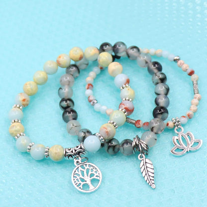 UEUC Tree of Life Yoga Healing Stone Bracelets,Multilayer Lotus Chakra Stone Reiki Bracelet Sets,Anxiety Crystal Natural Stone,for Women Stress Relief
