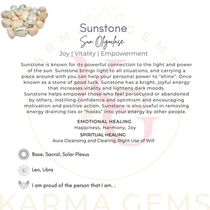 Karma Gems 1lb Sunstone Tumbled Stones - Polished Stones for Positive Energy - Crystal Kit for Fresh Mind & Restful Sleep - Healing Stone for Chakra Balancing - Ideal for Gift & Home Decor (15-25 Mm)