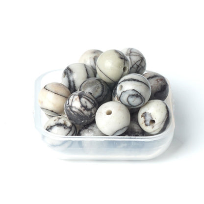 100Pcs Natural Stone 8mm Black Network Round Loose Gemstone Energy Healing Beads Hole Size 1mm DIY Smooth Beads for Bracelet Necklace Earrings Jewelry Making