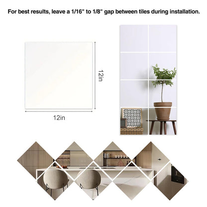 PopularLdo Shatterproof Acrylic Wall Mirror Tiles, 6 Pack 12x12 Inch Self-Adhesive Full Body Wall Mirrors for Bedroom, Home Gym, Bathroom & Living Room, Unbreakable Flexible Mirror Sheets