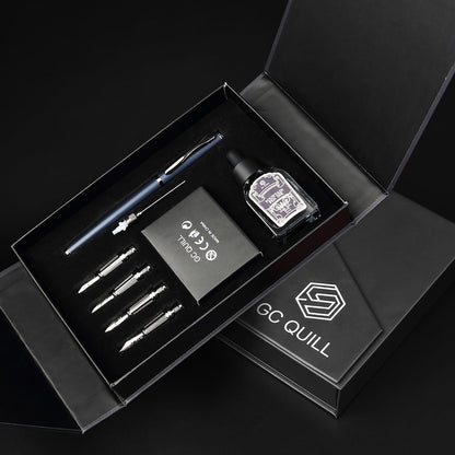 GC QUILL Calligraphy Fountain Pen Set - Includes 5 Nibs, Ink Bottle, Ink Refill Converter and 18 Cartridges, Fancy Pen for Women Men Gift - MU-25