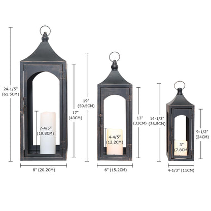 NEEDOMO Lanterns Decorative Indoor&Outdoor,Set of 3 Outdoor Lanterns for Porch, 26" Metal Frame Candle Holders with LED Candles, Fall, Christmas