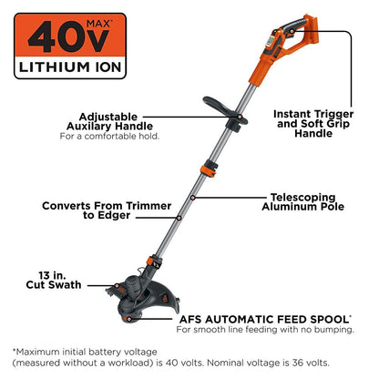 BLACK+DECKER 40V MAX String Trimmer and Lawn Edger, 13 Inch Weed Eater, Far Reach, Battery and Charger Not Included (LST136B)