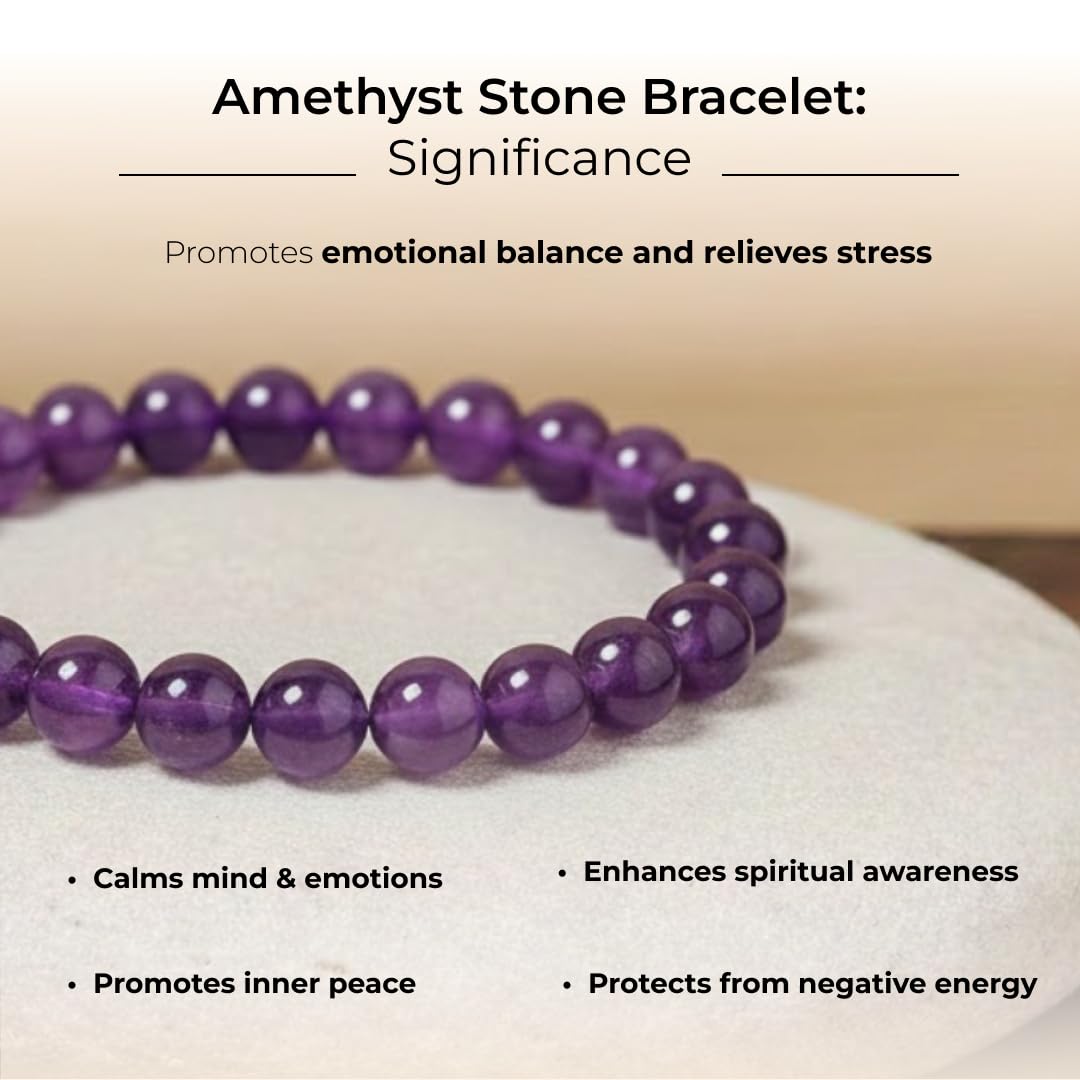Divine Hindu Amethyst Crystal Bracelet | Makar Rashi (Capricorn) Zodiac Stone | Certified Healing Gem | Reiki Energy | Chakra Alignment | Meditation & Protection for Men & Women.