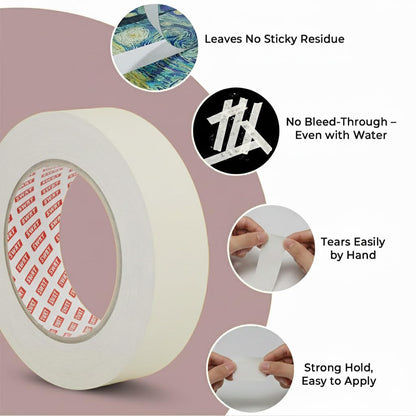 SWRT Masking Tape 1 inch x 55 Yards x 24 Rolls (1320 Total Yards), Adhesive Painting Tape Bulk for General Purpose Beige White Color for Painting, Crafting, School Stationery, Arts, Home Use etc