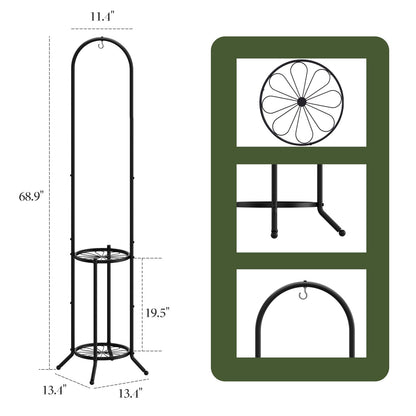 PULIJIAJU 2-tier Hanging Plant Stand Indoor and Outdoor, Space-Saving Iron Plant Shelf, 3 Potted Flower Pot Stand ,Planter Holder for Bedroom Balcony Living Room Patio Garden( n-style)