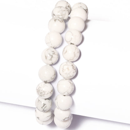 10mm Natural White Howlite Round Bead - 35PCS Bulk Gemstone Beads for Jewelry Making, DIY Bracelets, Necklaces - Includes Crystal Stretch Cord - Stone Beads for Crafting Gifts