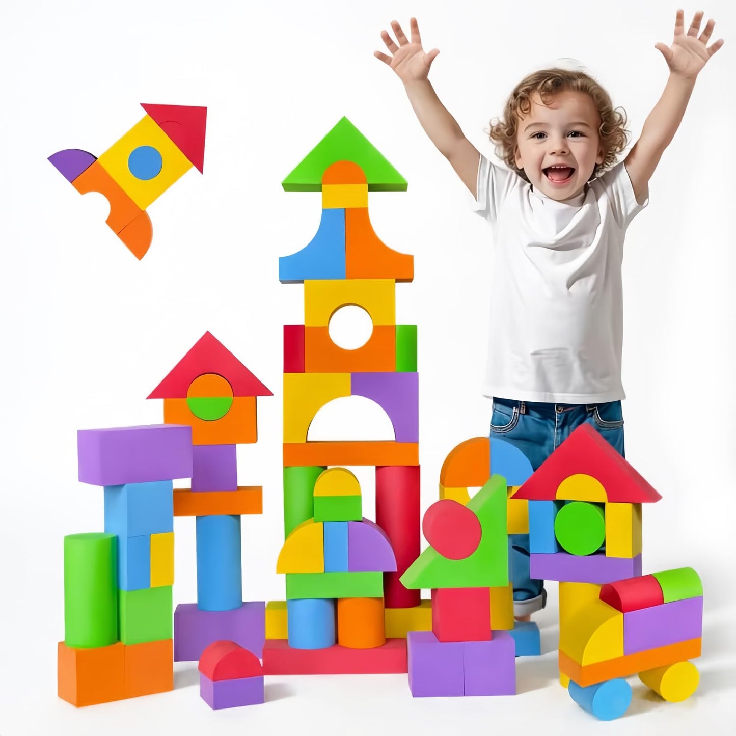 Pairez Toys Large Foam Blocks for Toddlers 3-5 Years, Big Building Blocks Set, Soft Stacking Blocks, Education & Learning Montessori Toys for 3+ Years Old Boys&Girls (61PCS)