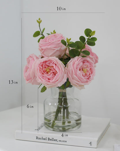 CHASMILE Artificial Flowers with Pink Roses in Vase, Lifelike Fake Flowers in Vase, Faux Flower Arrangements for Dining Table Centerpiece Decor, Table Centerpieces for Dining Room