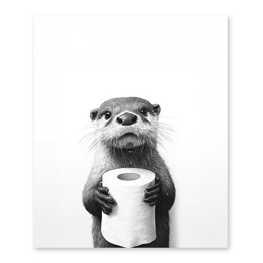 bitCNY Funny Otter Diamond Art Kits, Cute Otter Holding Toilet Paper Black White Diamond Dots Gem Painting Art Kits for Adults, Bathroom Humor Wall Decor 9.8x11.8 Inch