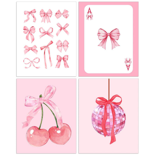 Prospura 4 Pcs Pink Diamond Art Kits,5D Charming Bow Diamond Painting DIY for Adult,Trendy Coquette Vintage Preppy Room Bedroom Decor,10x11.8 Inch