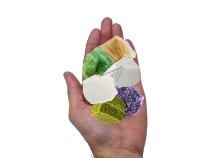 Amazing Gemstone Crystals for Emotional Trauma Manifestation, Set of 6 Lepidolite, Green Aventurine, Scolecite, Vesuvianite, Lace Agate and Clear Quartz Healing Crystals and Stones