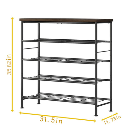SUOERNUO Shoe Rack Organizer 5 Tier for Closet Entryway Free Standing Metal Storage Shoe Shelf with MDF Top Board，Black+Rustic Brown