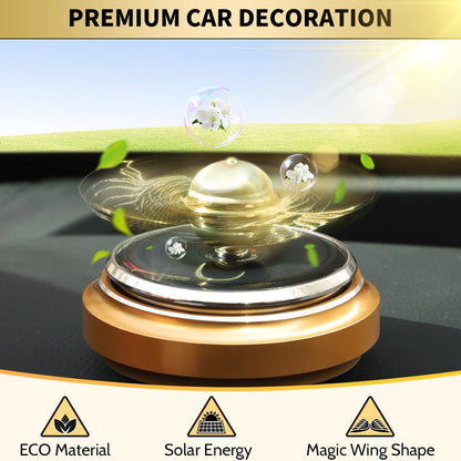 Golden Fidget Spinner Solar Energy Toy, Car Air Freshener Dashboard Decoration Powered by Sunshine, Cool Science Kit Spinning Ball Toy with Solar Panels, Premium Gift for Boyfriend Men Women