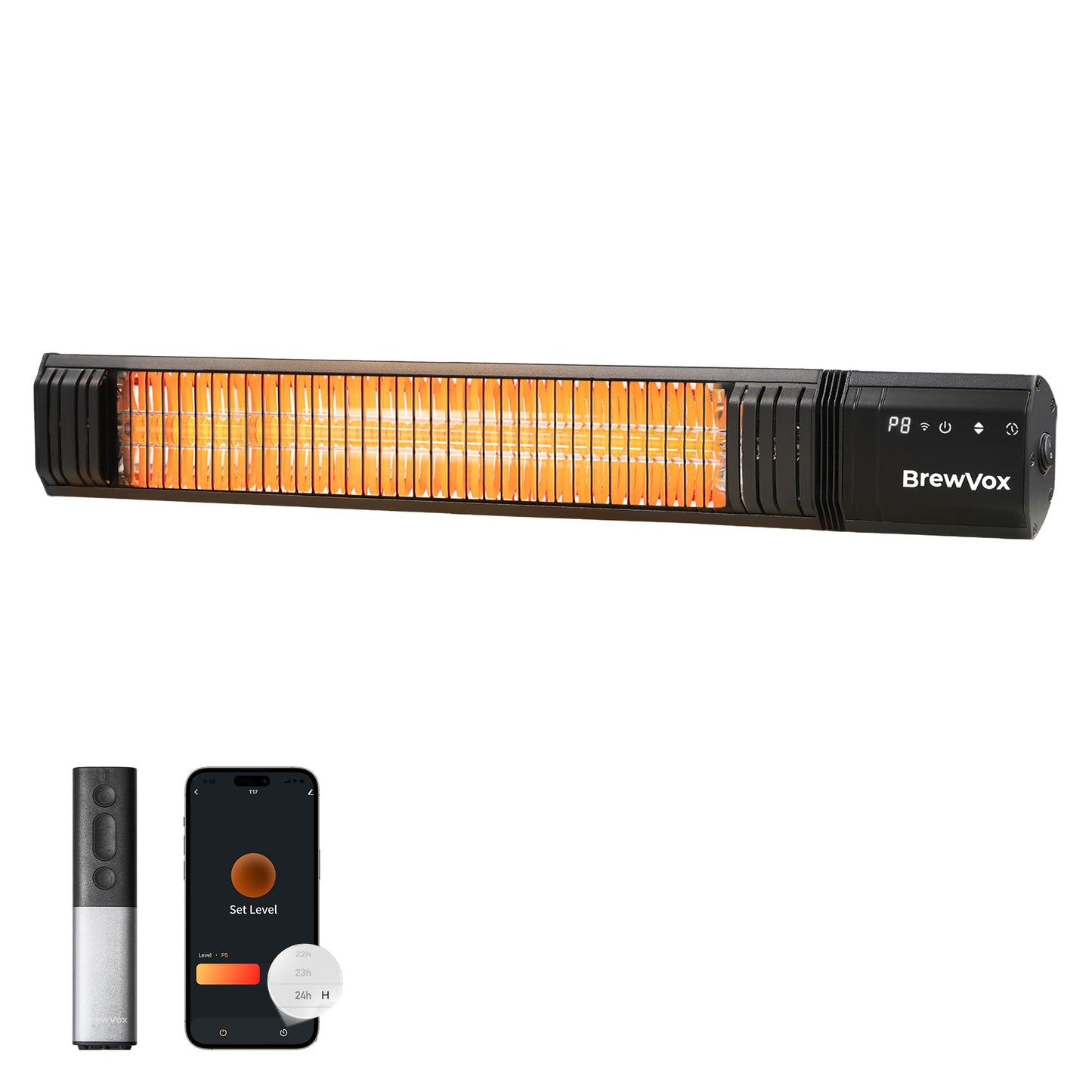 BrewVox Carbon Infrared Electric Outdoor Patio Heater, Smart App-Controlled with Remote On/Off & Timer for Living Room, Bedroom, Garage, Office