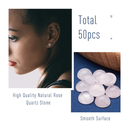 Fashewelry 50Pcs Natural Rose Quartz Cabochon Stone Half Round Beads 6mm Tiny Flat Back Gemstone Chakra Healing Crystal Cover Cabs for Jewelry Making