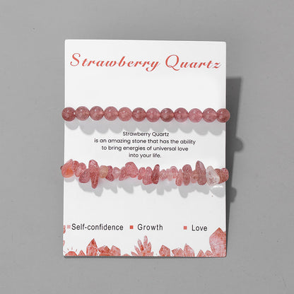 Lit Wall 2Pcs Strawberry Quartz Bracelet for Women 6mm Handmade Adjustable Beaded Gemstone Healing Crystal Bracelet Strawberry Quartz Jewelry for Women Men
