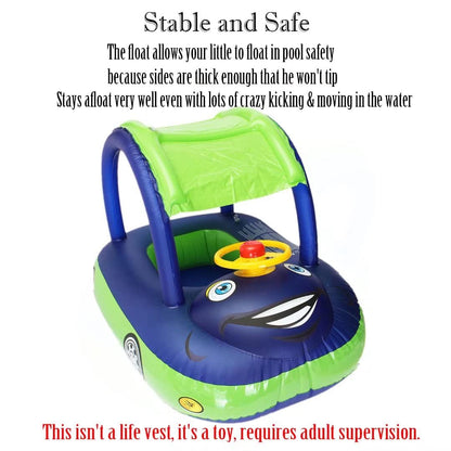baby pool float with canopy Summer Steering Wheel Sunshade Swim Ring Car Inflatable toys infants Float Seat Boat for kids toddlers(Color blue)