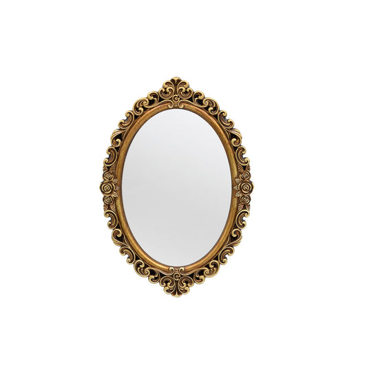 OIGUMR Oval Smallest Wall Mirror Resin Frame Size：12 x 8.3 inch Mirror Vintage Hanging Mirrors for Bedroom Living-Room Dresser Decor Gold