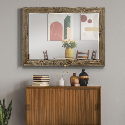 Renditions Gallery Rectangular Dark Room Walnut Wooden Framed Body Mirror Decor Farmhouse Wall Mounted Horizontal Decorative Mirror for Bedroom Living Room Bathroom - 41"x29" LT07