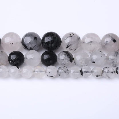 45PCS 8MM Natural Black Rutilated Quartz Stone Beads Energy Healing Beads for DIY Jewelry Bracelet Necklace Making for Jewelry Making15Inch