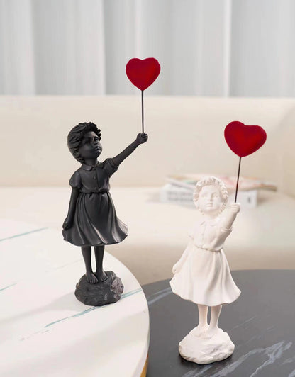 ILYISFMTY Flying Balloon Girl Statue,Resin Figure Sculpture Crafts Ornament Modern Art Sculptures for Home Decor,Anti-war Theme