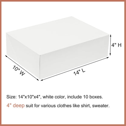 Mefleet 14x10x4 Large Gift Boxes with Lids 10 Pack Extra Deep Clothes Shirt Robe Sweater Box for Christmas Presents, Holidays, Birthday Gift Wrapping White