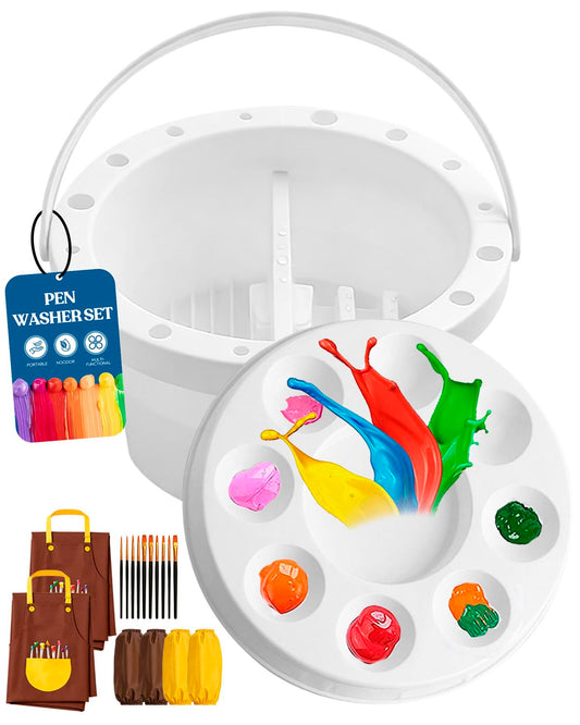 Paint Brush Cleaner Cup with Palette & Holder, Portable Art Brush Washer with Lid & Sponges, Paint Brush Organizer for Acrylic, Watercolor, Water-Based Paints – Painting Supply Storage for Artists