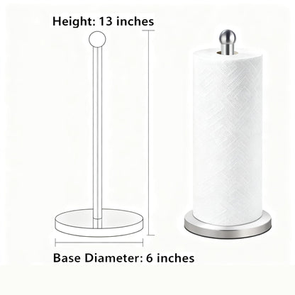 DAWNER Paper Towel Holder Countertop, Freestanding Kitchen Paper Holder Stand, One-Handed Tear, Stainless Steel, Paper Towel Dispenser with Weighted Base for Standard Towel Rolls, Brushed Nickel