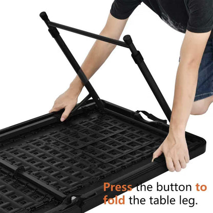 Amazon Basics Portable 4 Ft Rectangular Folding Dining Table, 4 Adjustable Height Settings, Space Saving Fold-in-Half Design and Carrying Handle, Indoor & Outdoor, Washed Black, 47.8 x 23.9 x 33.9 in