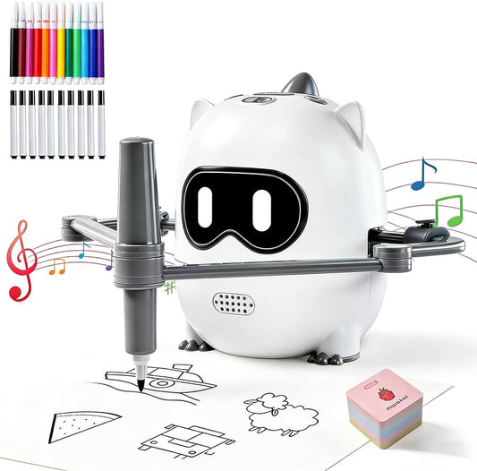 BRICXOR Drawing Robot for Kids with Camera Recognition, Smart Voice Interactive Painting Robot Educational Machine, Montessori Learning Toys with 100 Cards, 12 Colorful Pens Boys Girls