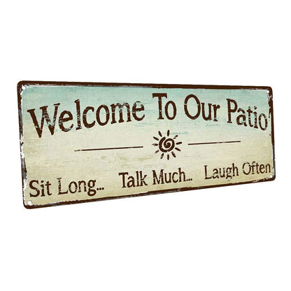 Homebody Accents - "Welcome to our patio" Metal Sign, 6x16 in Rustic Porch Decor Wall Art, Durable Metal for Outdoor Patio Decor, Made in USA