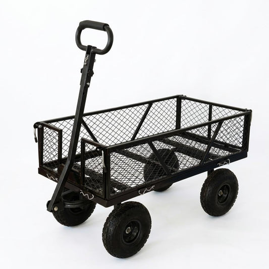 Heavy Duty Steel Garden Cart, 950 LBS Load Capacity Garden Wagon with 10 inch Tire and 180° Rotating Handle Attach to ATV or Tractor Blac