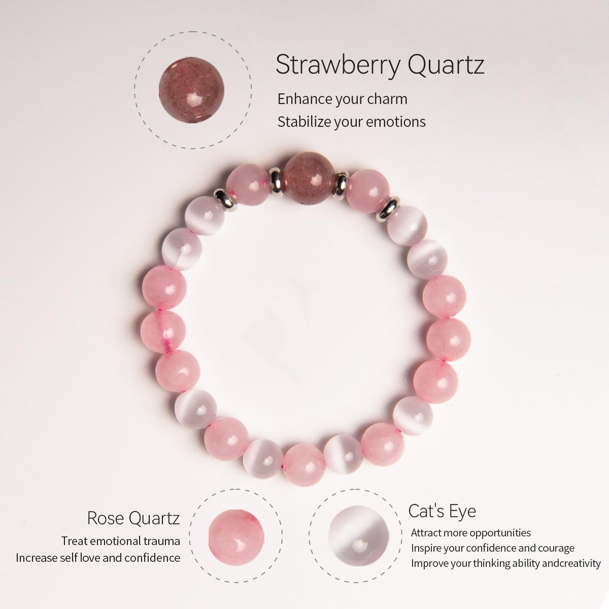 RONYOSTING Christmas Gift Pink Rose Quartz Bracelet for Daughter - Back to School Gifts for Girl Healing Love Crystal Jewelry,Cuarzo Rosa Beaded Charm