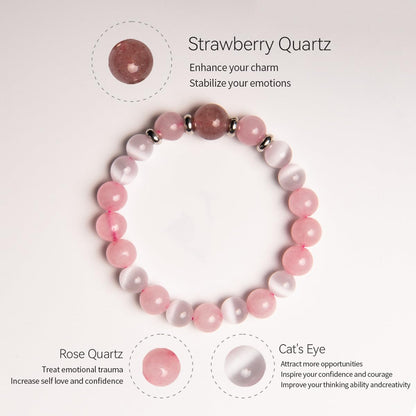 RONYOSTING Christmas Gift Pink Rose Quartz Bracelet for Daughter - Back to School Gifts for Girl Healing Love Crystal Jewelry,Cuarzo Rosa Beaded Charm