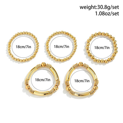 LXSSLY 5Pcs Silver Bangles Bracelets Set for Women,14K Gold Plated Stackable Bead Ball Bracelets Set,Adjustable Bead Bracelets,Boho Stretch Bead Ball Bracelet for Women