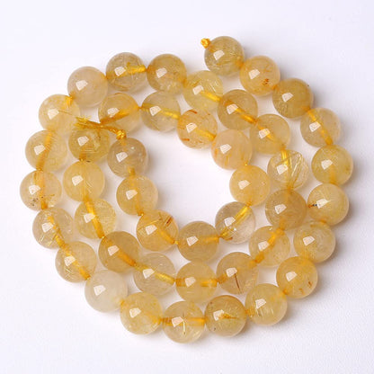 10mm 36pcs A+ Natural Gold Rutilated Quartz Crystal Stone Beads for Jewelry Making DIY Bracelet Necklace 15" Energy Healing Power Stone Beads (Gold Rutilated Quartz, 10mm)