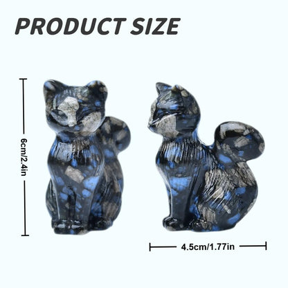 WUYOUSHI Natural Blue Amphibole Crystal Cat Statue 2.4 Inch - Handmade Healing Sculpture, Lucky Guardian Pocket Statue for Reiki Meditation, Office & Home Decoration Gift
